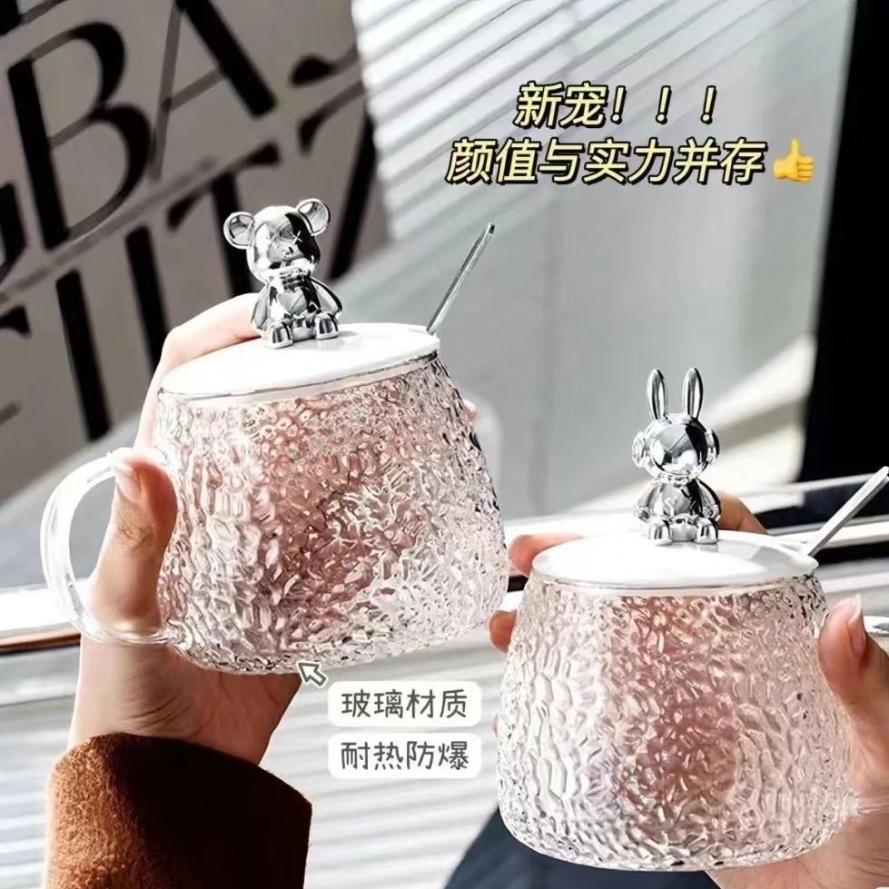 玻璃杯网红爆款水杯上班茶杯早餐女咖啡小熊牛奶专用杯子精致