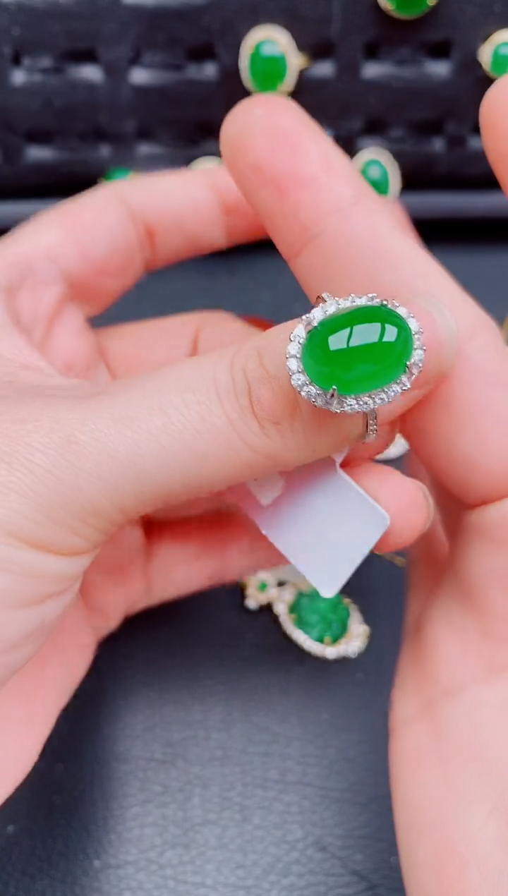 【闪购商品】翡翠戒指银S925镶嵌天然a货翡翠389