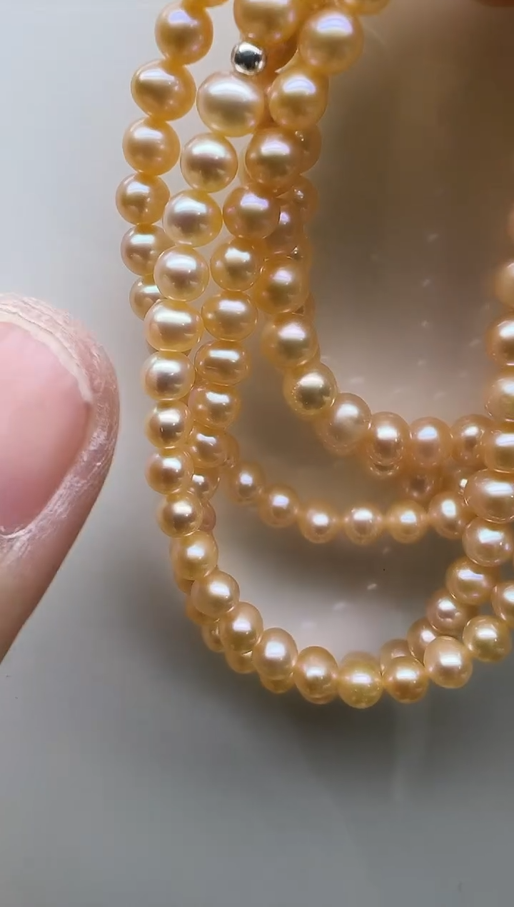 银S925镶嵌手链淡水珍珠粉色近圆4mm