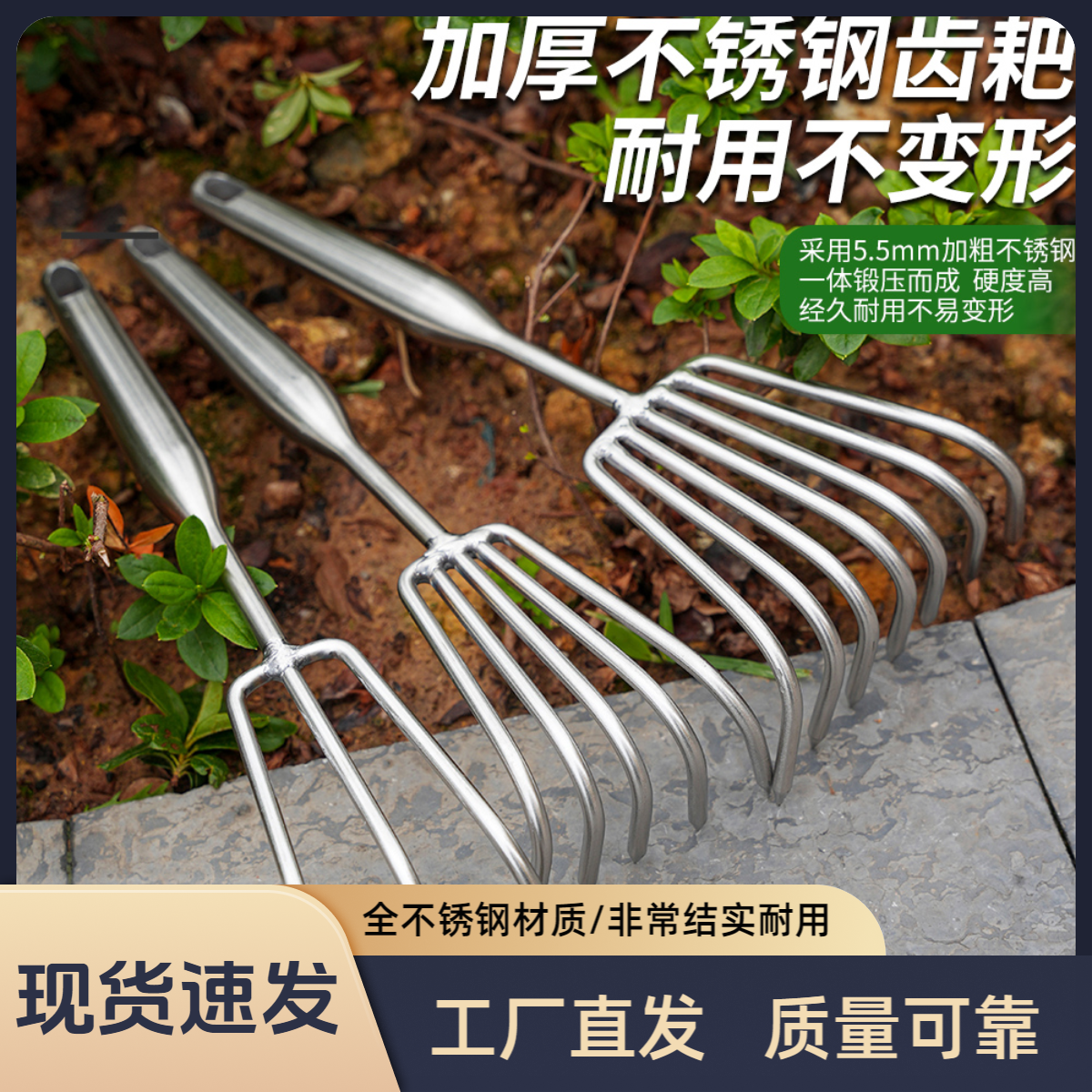 不锈钢一体焊接柄多爪小耙子园艺松土赶海挖海鲜实用工具