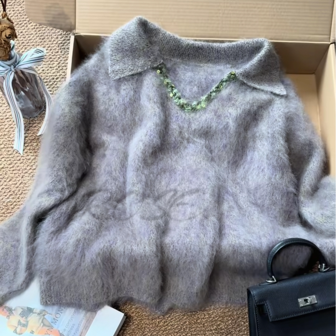 意绒式 【南法假日】羊毛羊绒拉毛软糯老钱风长袖拉绒毛衣LX7712