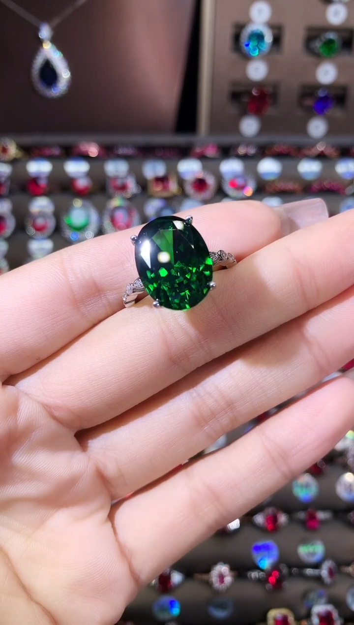 无925银莎弗莱绿色戒指