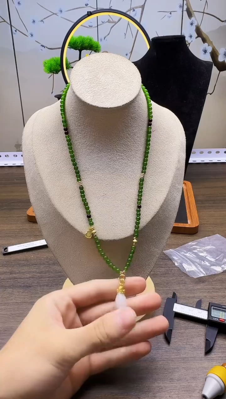 和田玉14K金镶嵌颈饰X57