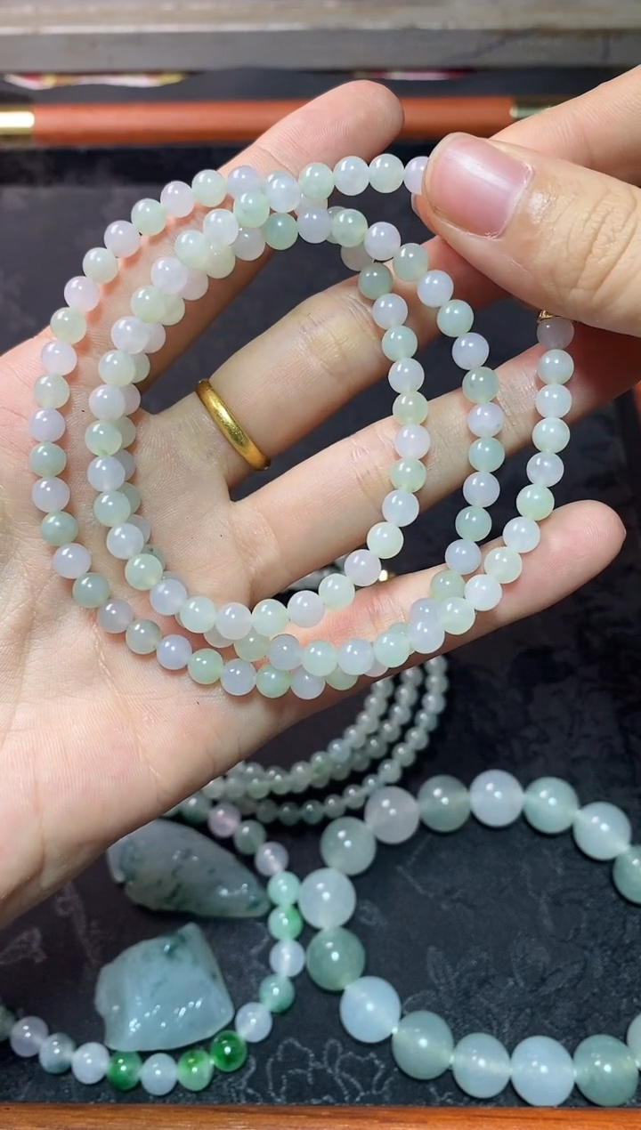 未镶嵌定制翡翠绿➕紫底长串珠串卡5.3