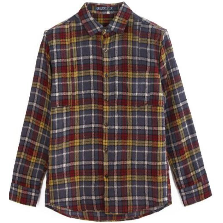 DEPO1326801男士秋冬长袖衬衣时尚休闲格纹保暖羊毛长袖衬衫