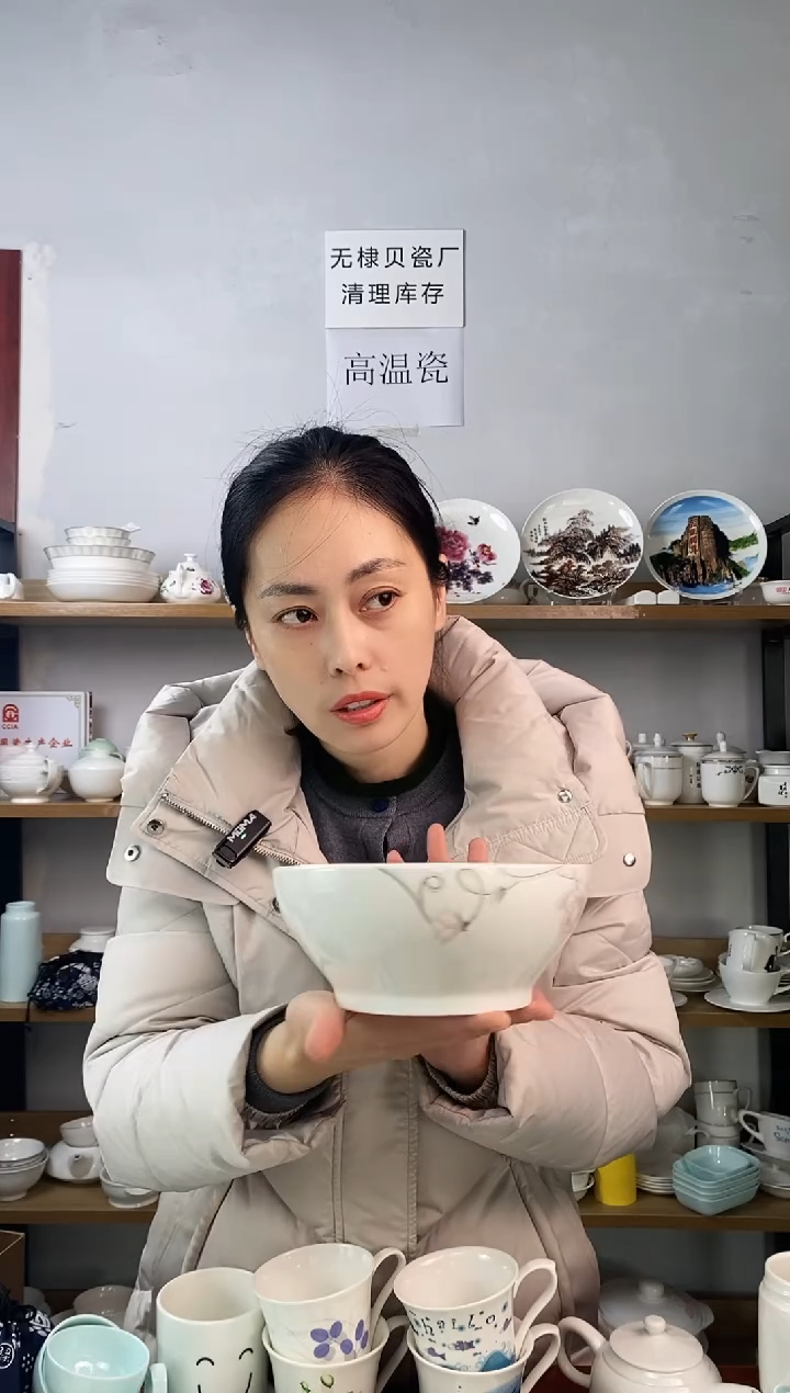 直播间样品8寸韩式面碗小花图一个