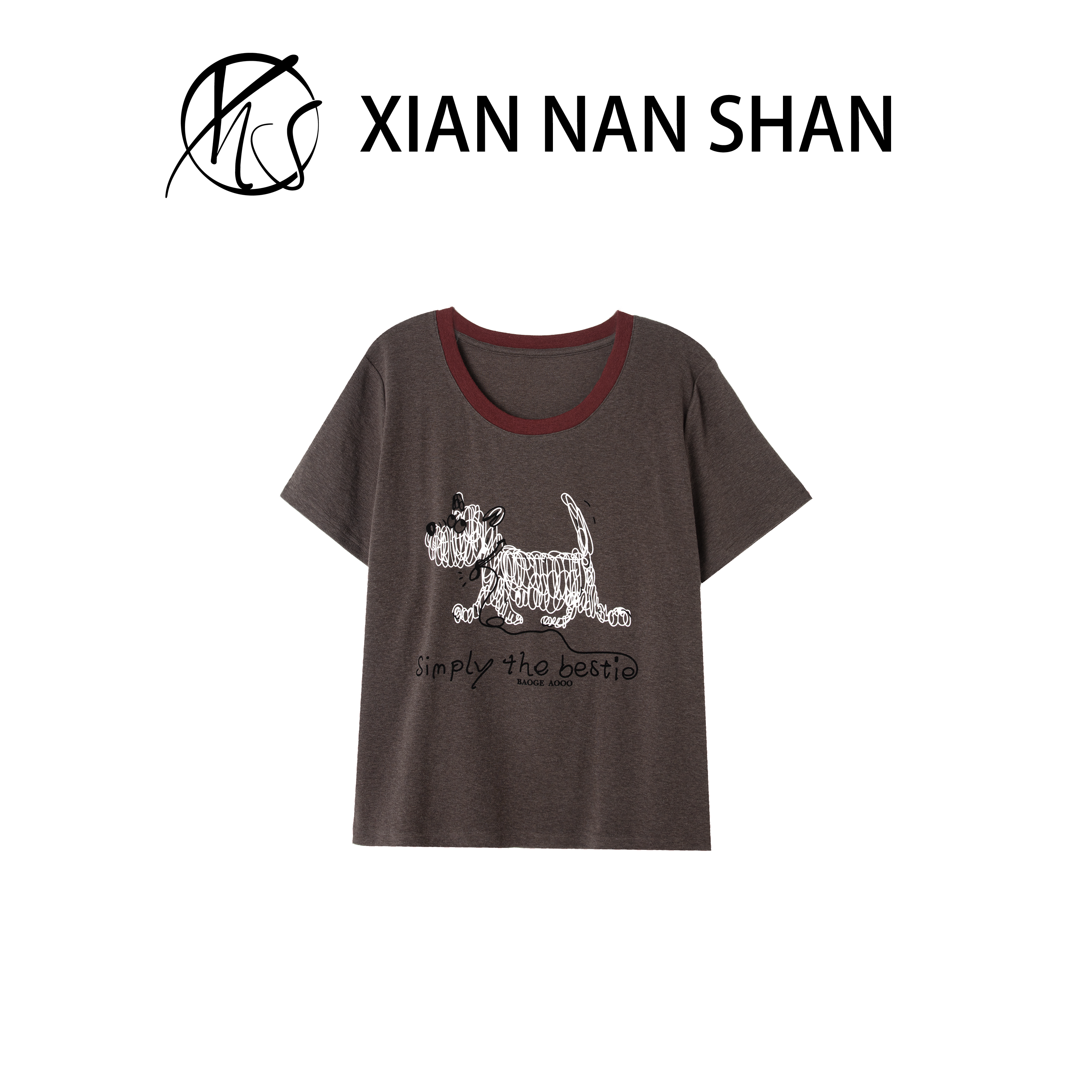 XNS/楠姐【线条小狗】夏季萌趣小狗英文显瘦T恤XNS7134