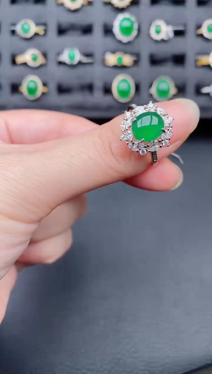 银S925镶嵌戒指翡翠天然a货翡翠113