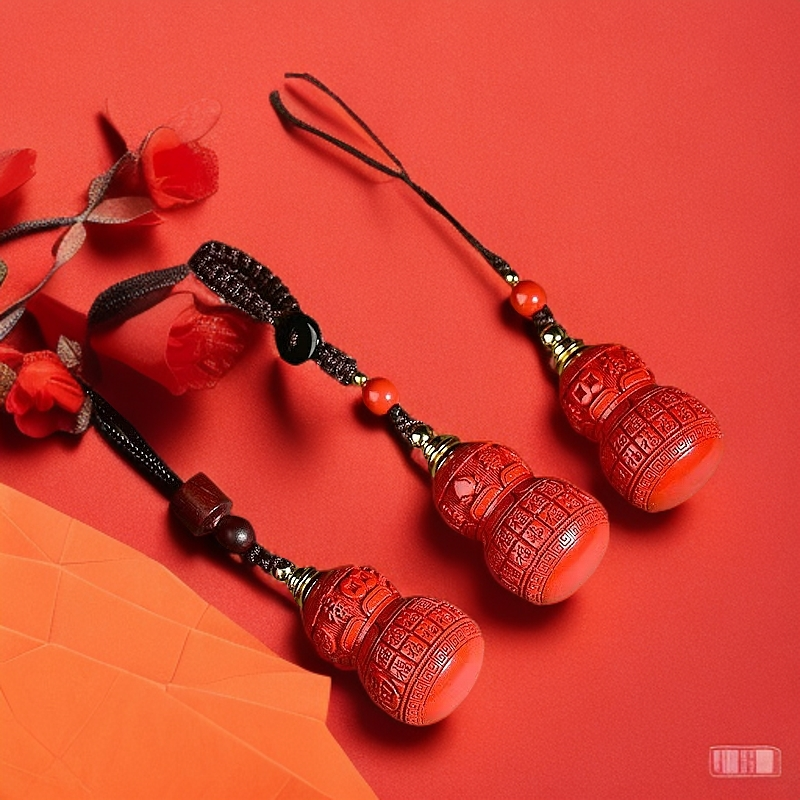 天然辰砂朱砂五福葫芦钥匙链