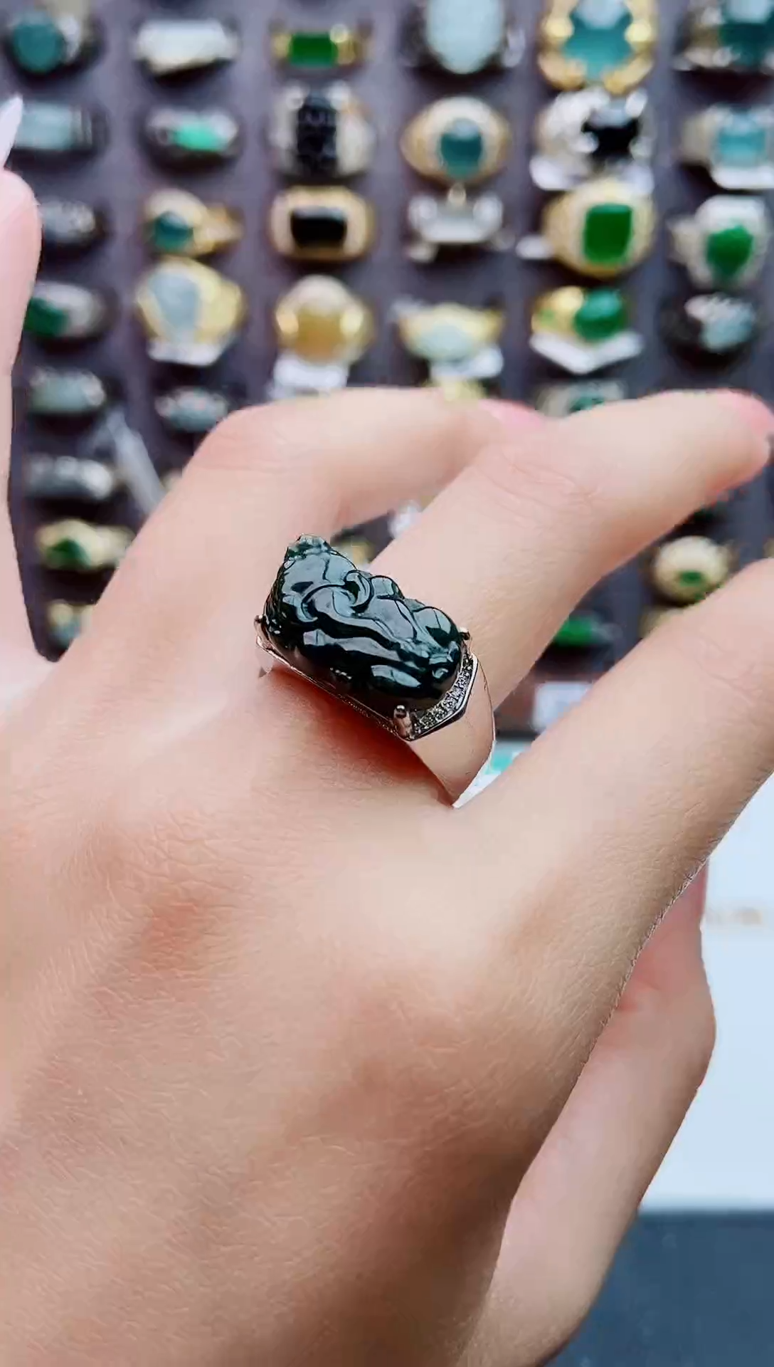银S925镶嵌戒指翡翠天然翡翠男戒