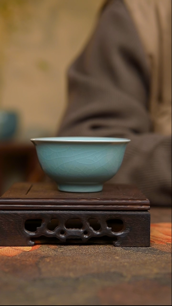 杯仿古天青精工压手杯碎开可养线