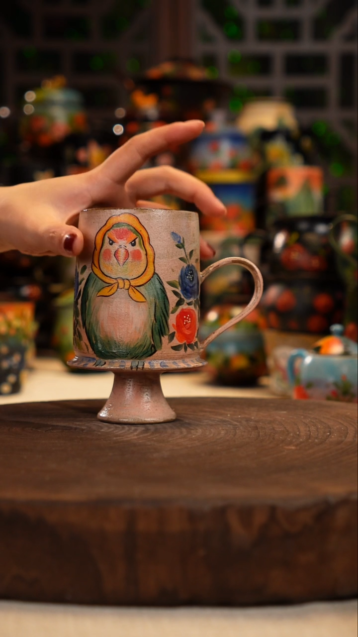 手绘 油画釉下彩   杯子