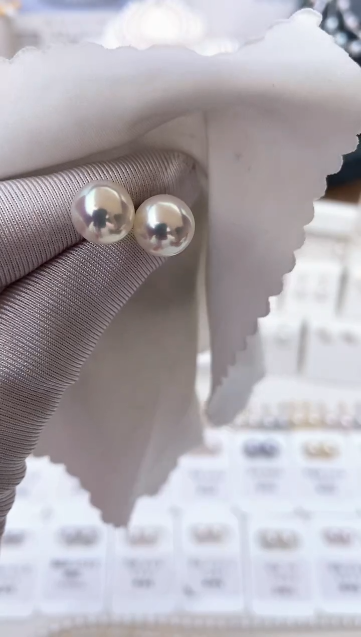 【闪购商品】海水珍珠耳饰18K金镶嵌福利特选素钉9-9.5不退不换