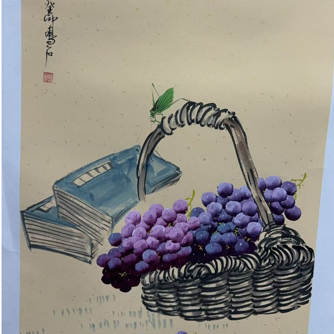 温叶强《葡萄》手绘宣纸