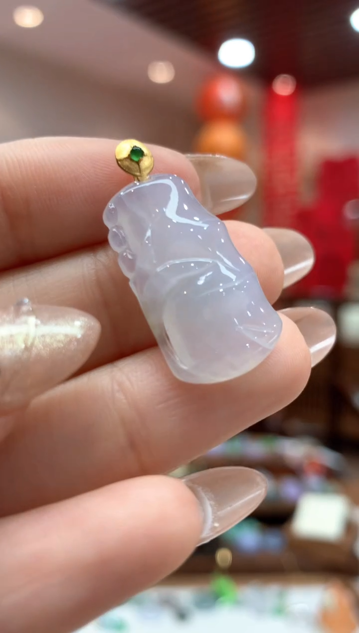 【闪购商品】翡翠吊坠(不含链)18K金镶嵌竹节