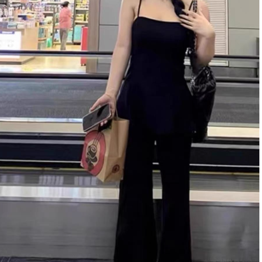 时尚套装修身外穿阔腿裤辣妹风套装显瘦气质法式喇叭裤1670#