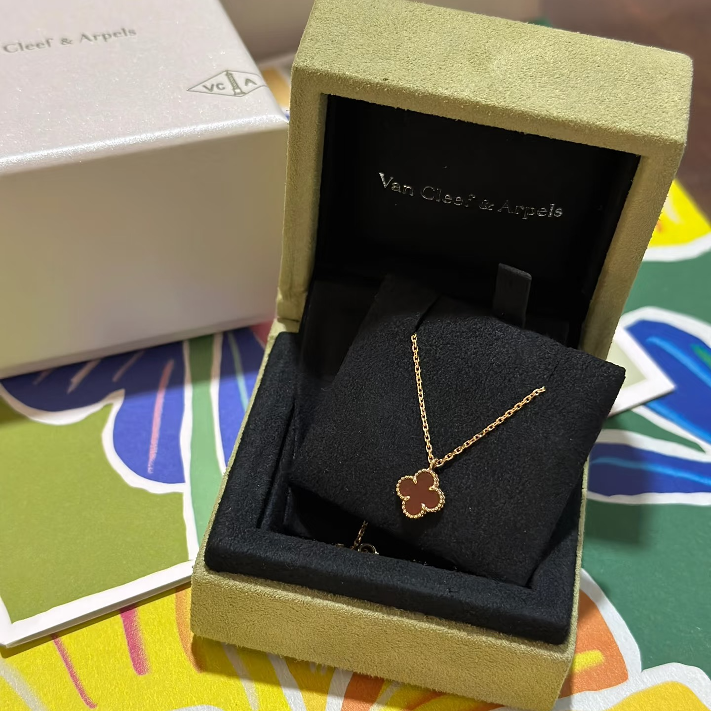 99新 梵克雅宝 7姐专场/18K红花 mini 四叶草项链 