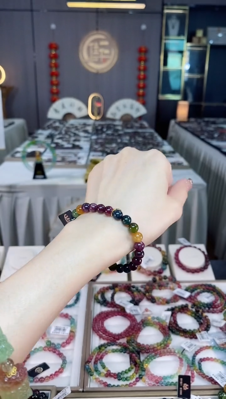 未镶嵌老矿碧玺彩虹单圈手串7mm+碧玺dan多样性发货一条