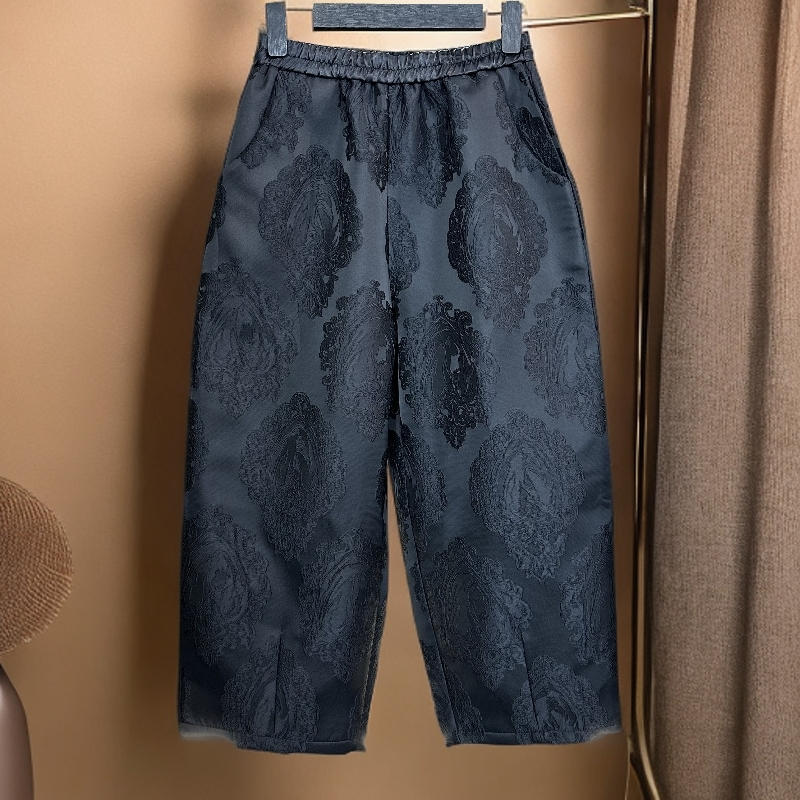 2025新款罗马图提花加绒时尚花苞裤休闲中式风