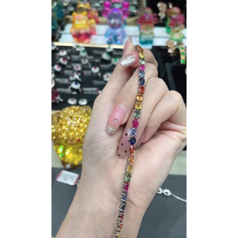 S925银镶嵌彩色蓝宝石手链