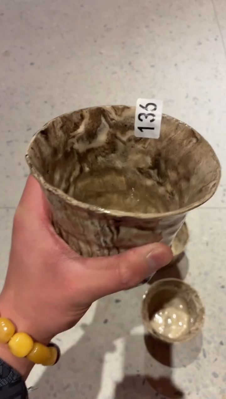 瓷片卿*久136绞胎泥手握杯1个