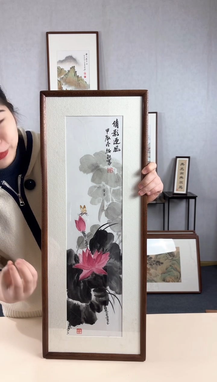 【闪购商品】国画手绘*荷花*28*72cm实木框