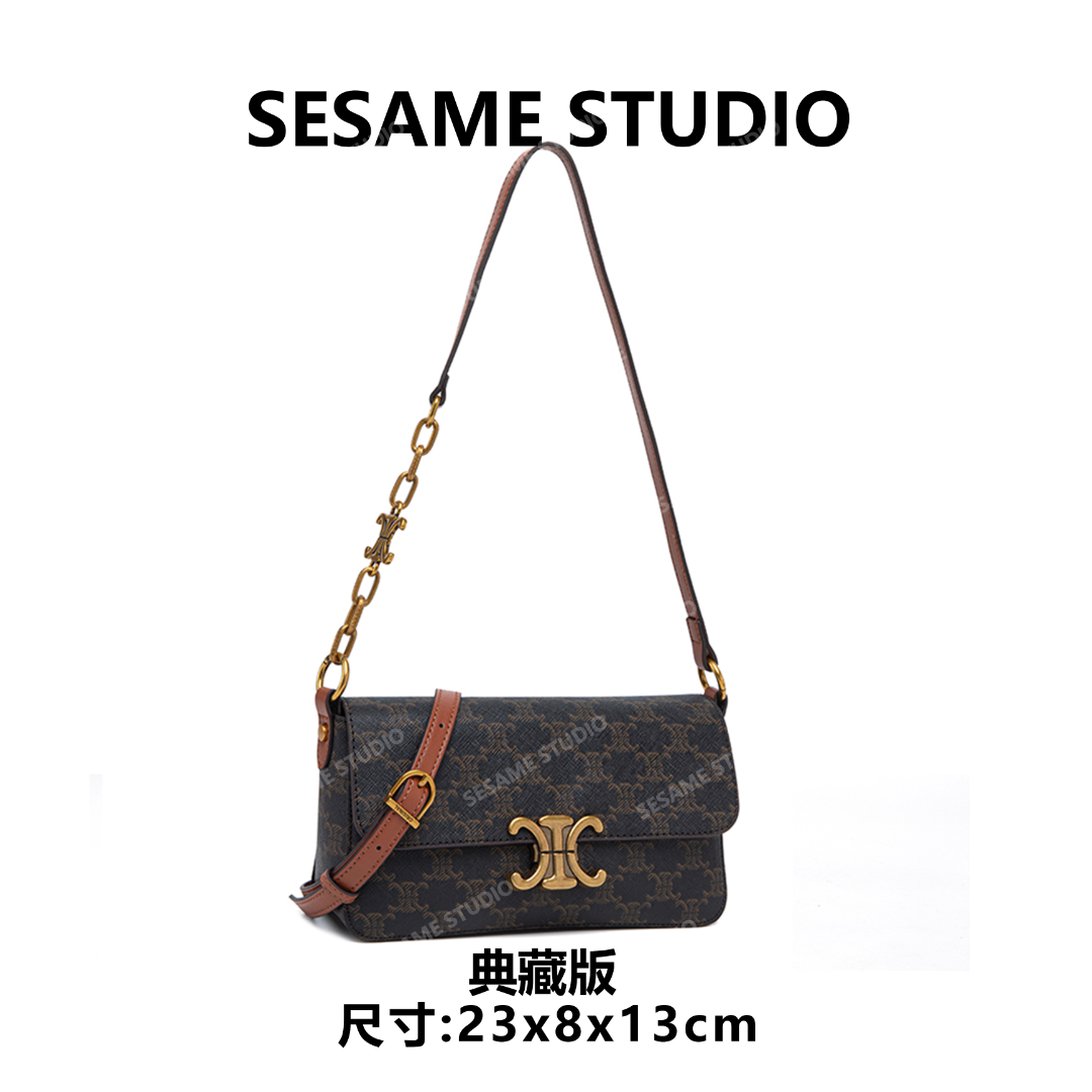 芝麻集】【典藏版】QYX-9967-棕色RAIN.CUN休闲百搭腋下斜跨轻奢女包