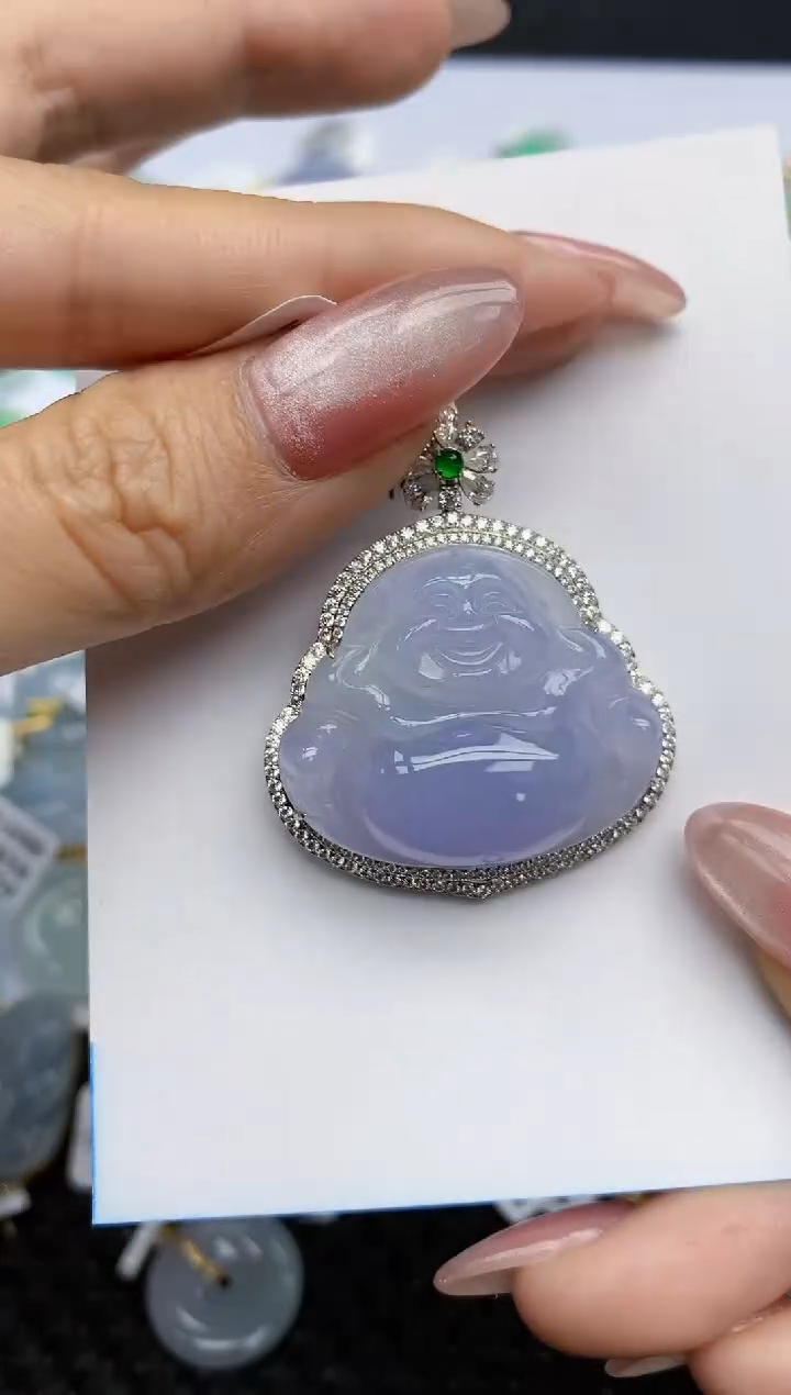 【闪购商品】翡翠挂件18K金镶嵌天然翡翠A货