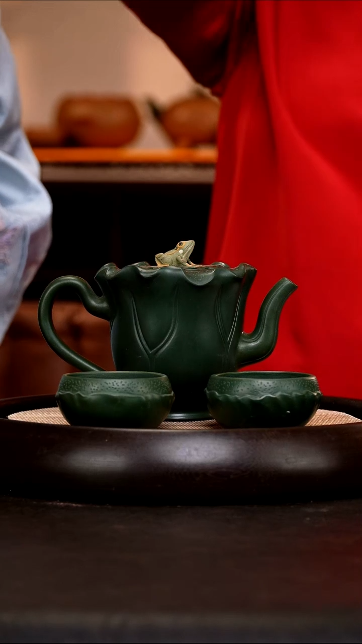 茶壶紫砂GJF45 大荷韵套组 蒋蓉绿泥 400cc