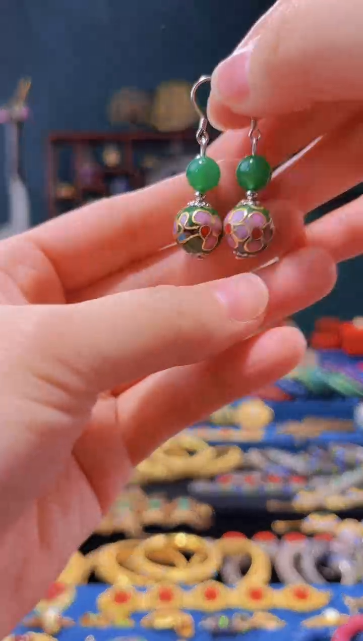 【闪购商品】景泰蓝耳环墨绿色