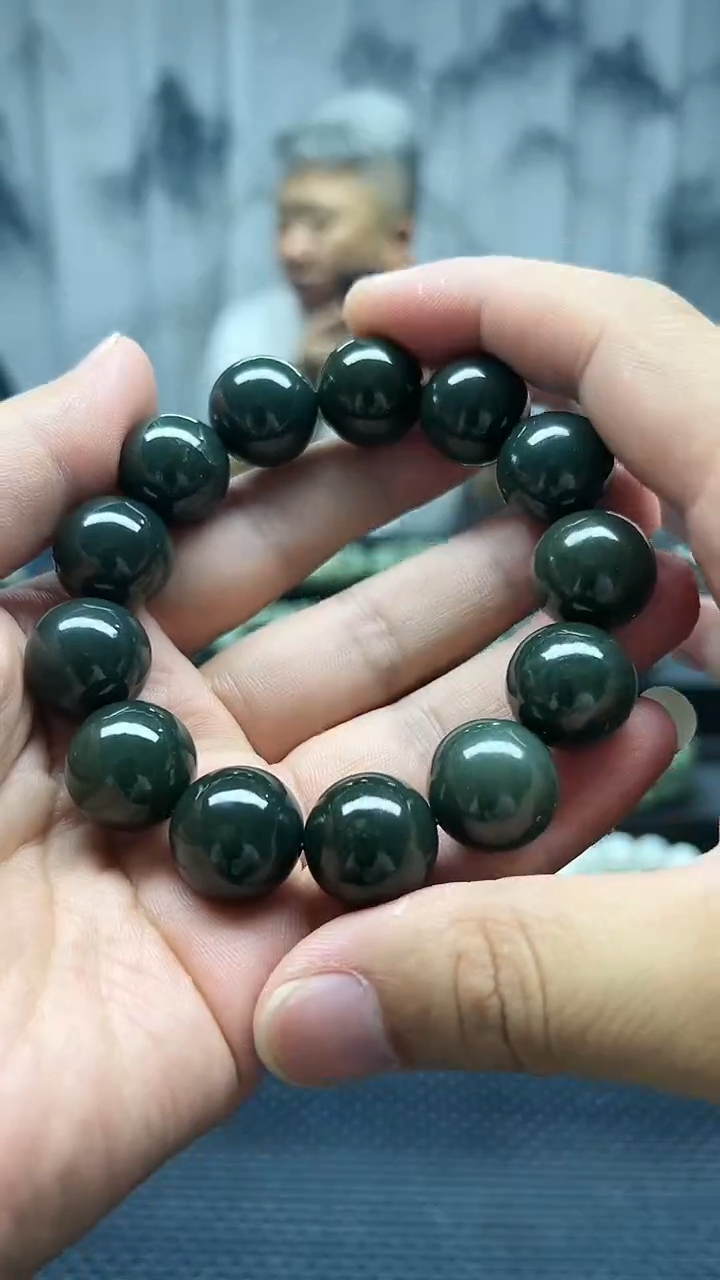 手串未镶嵌和田玉且末蓝卡18纯天然拍一发一
