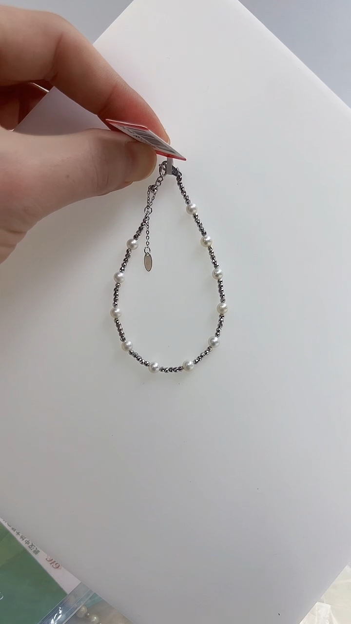 【闪购商品】淡水珍珠da银S925镶嵌bs121 白珠手链4-5