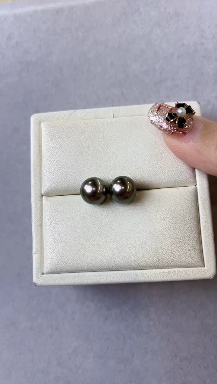 【闪购商品】海水珍珠耳饰18K金镶嵌9-10大溪地黑珍珠耳饰
