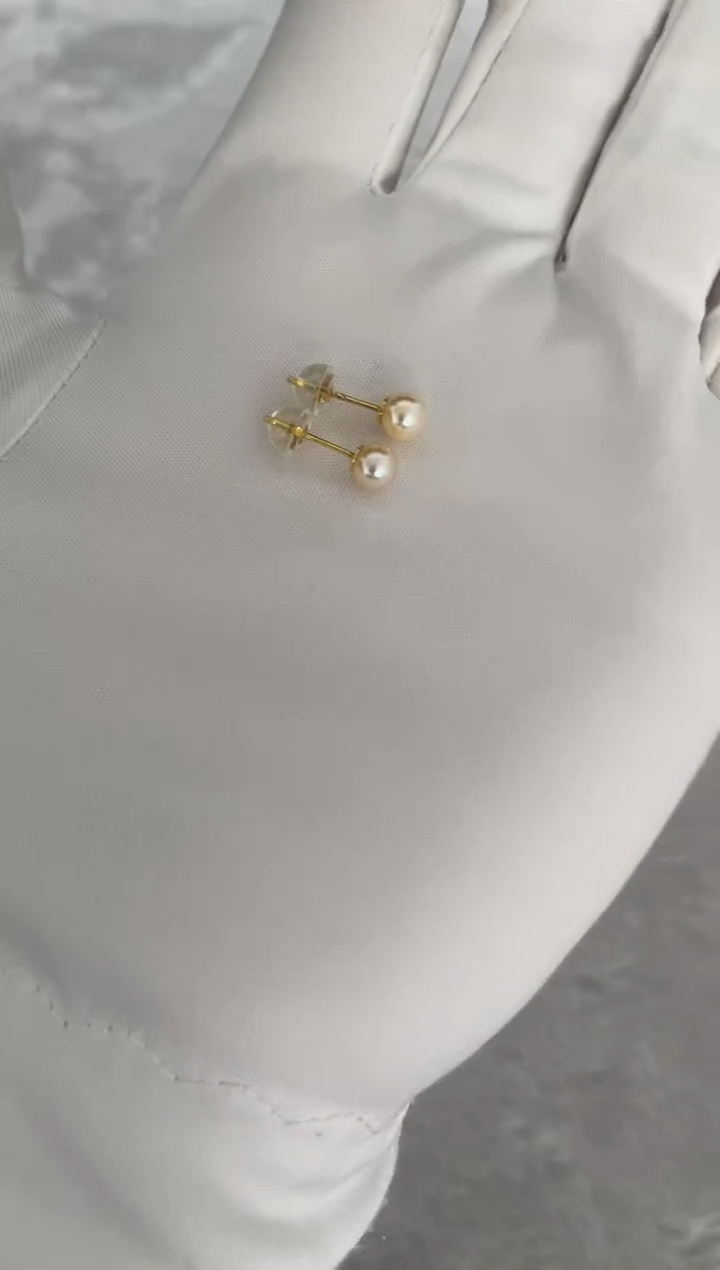 银S925镶嵌海水珍珠耳饰AK羽皇金素钉5-5.5mm