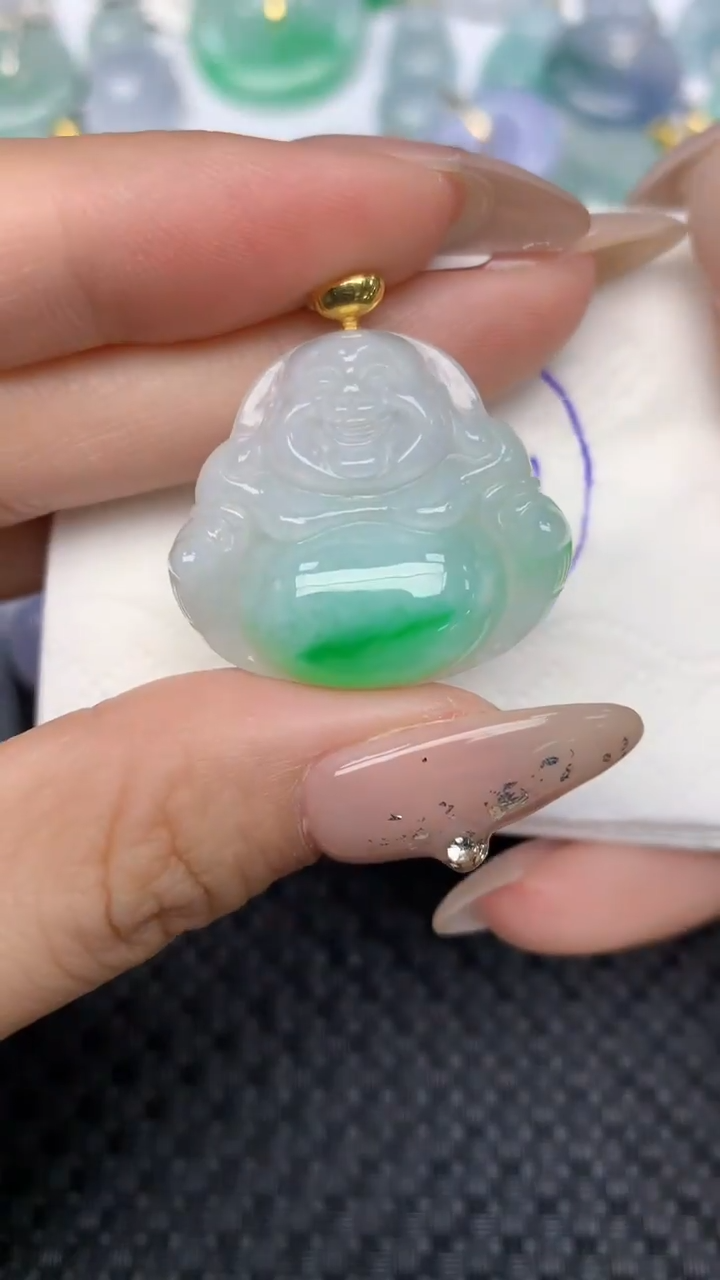 颈饰18K金镶嵌翡翠天然缅甸翡翠a货百元以上9元证书费自理