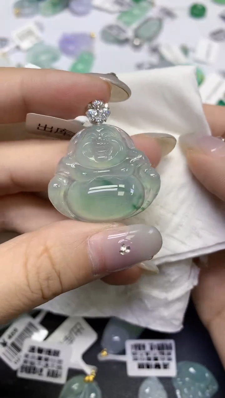 颈饰18K金镶嵌翡翠天然缅甸翡翠A货百元以上9元证书费自理