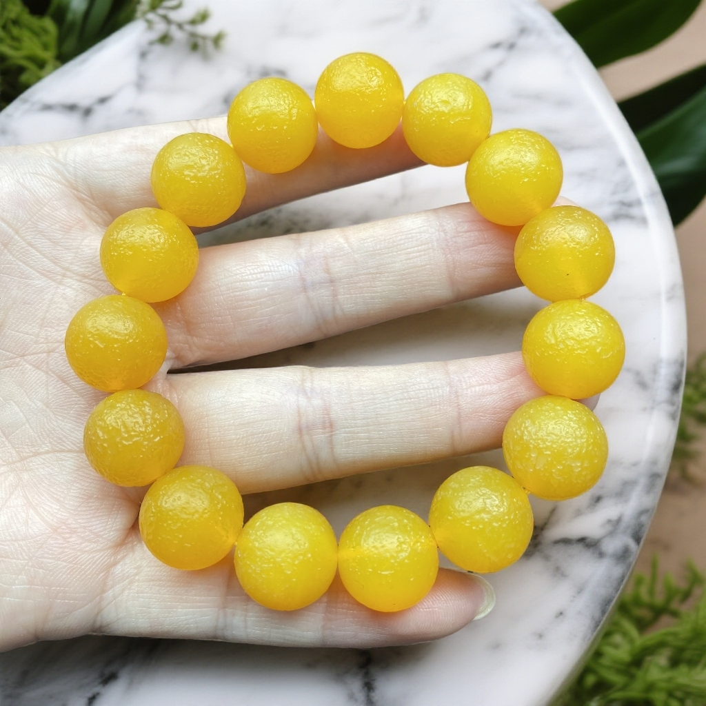 卡14mm15颗磨砂田黄玉石玛瑙手串