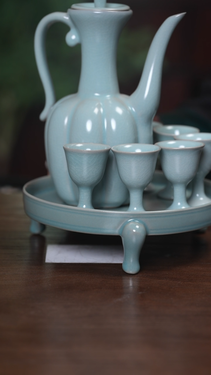 【闪购商品】清凉寺原产地仿古釉手工汝瓷执壶+六杯