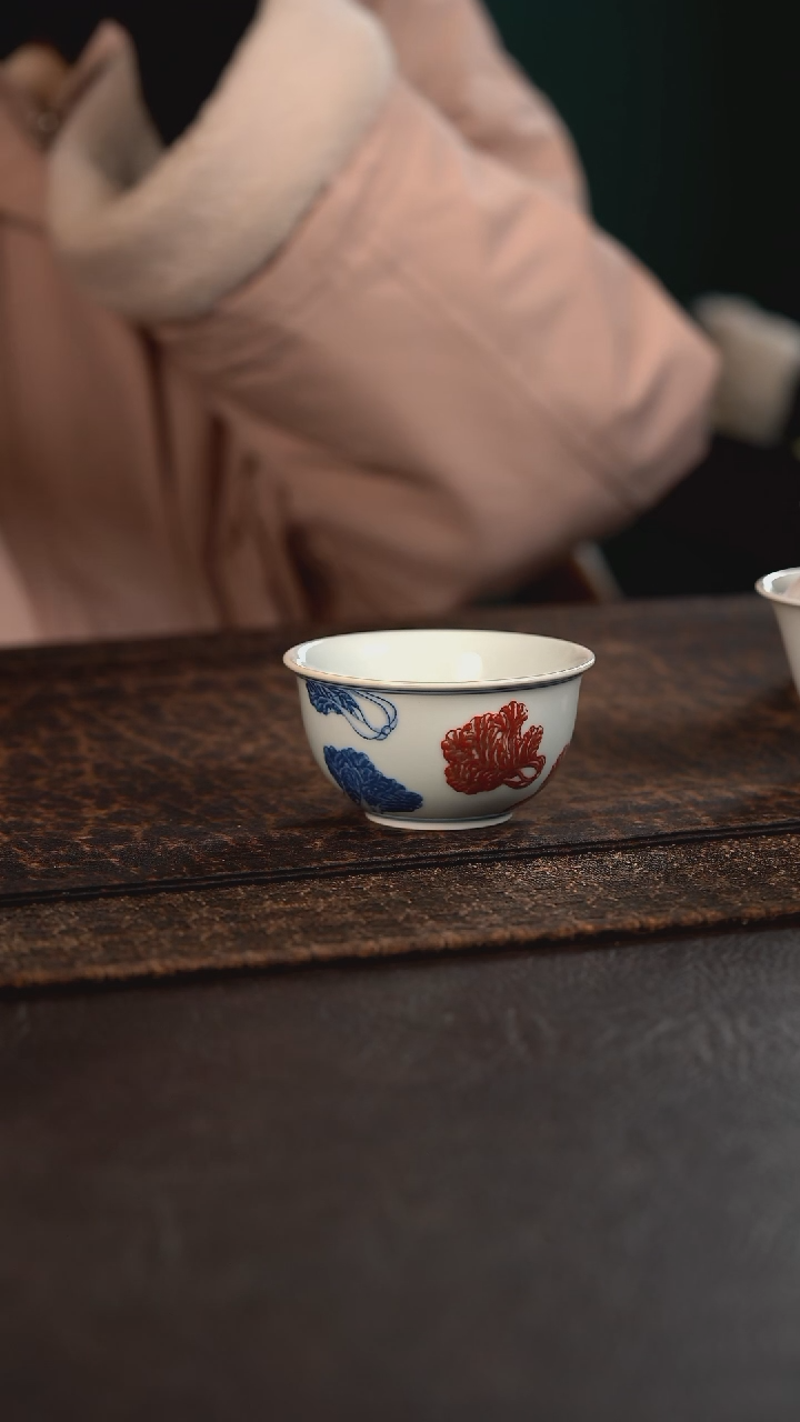 【闪购商品】杯贵红窑青花釉里红白菜缸杯