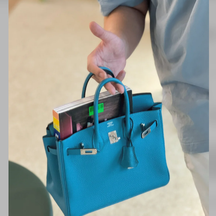 95新 Hermes/爱马仕 小花Jerry 5359138 Birkin 25 松石蓝 T刻 包