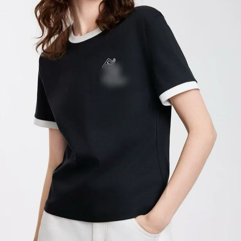 TY/-撞色圆领休闲短T恤女*As 0749