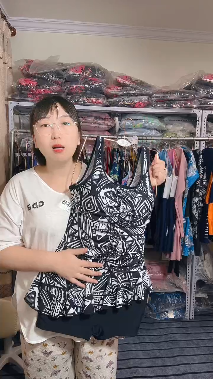 锦涤L 码黑白花连体平角竞速泳衣100-110斤