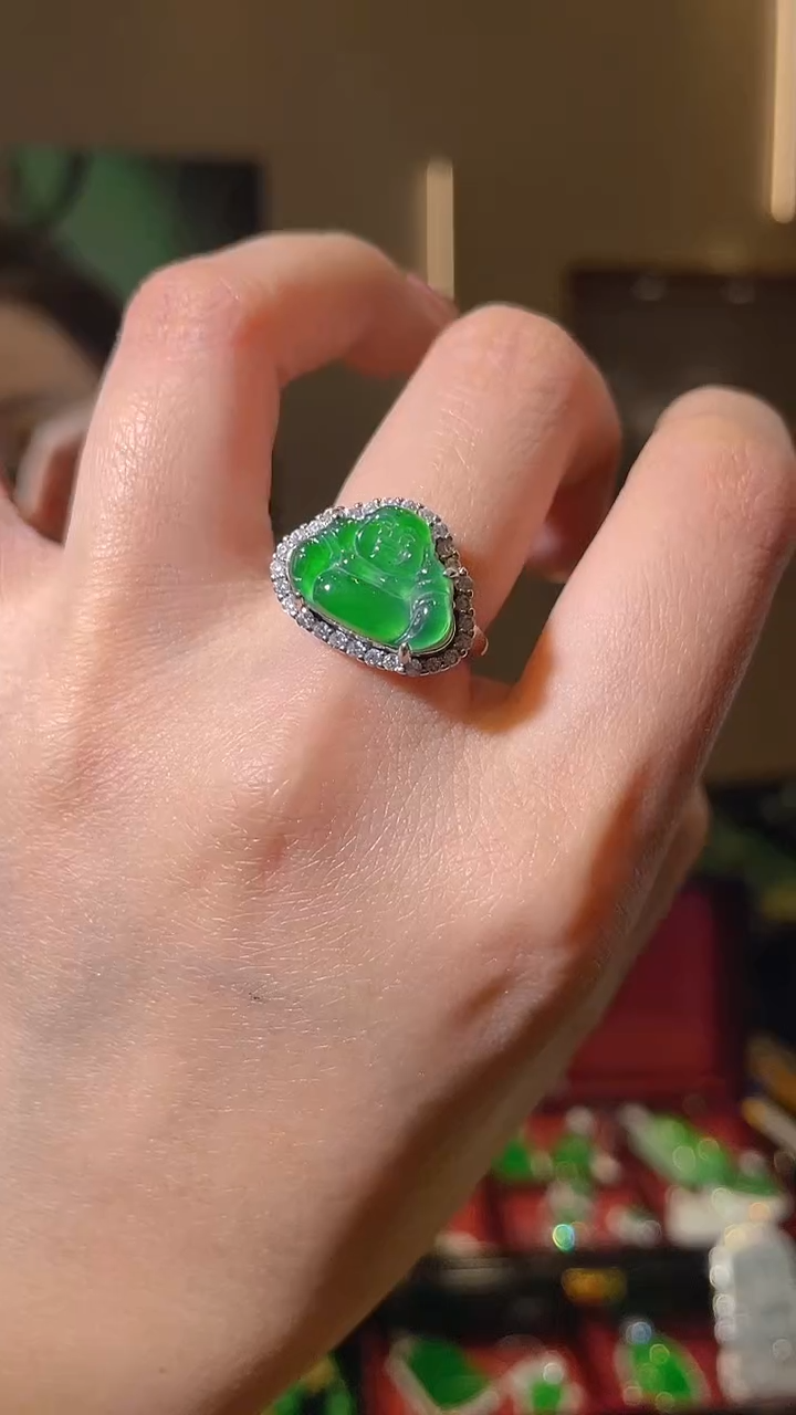 【闪购商品】翡翠戒指银S925镶嵌天然翡翠A货