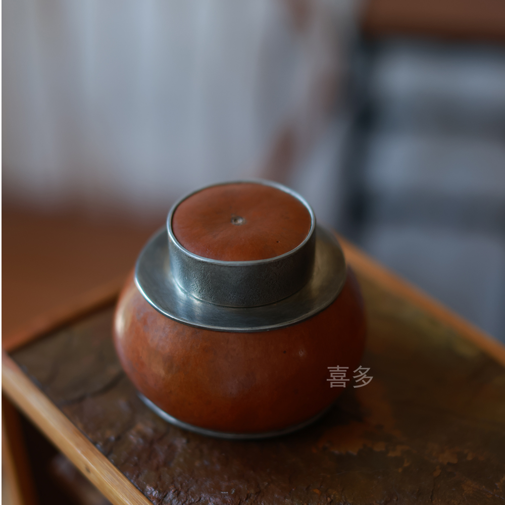 老葫芦镶锡茶叶罐名家手作便携手工茶仓中式茶道具茶道零配