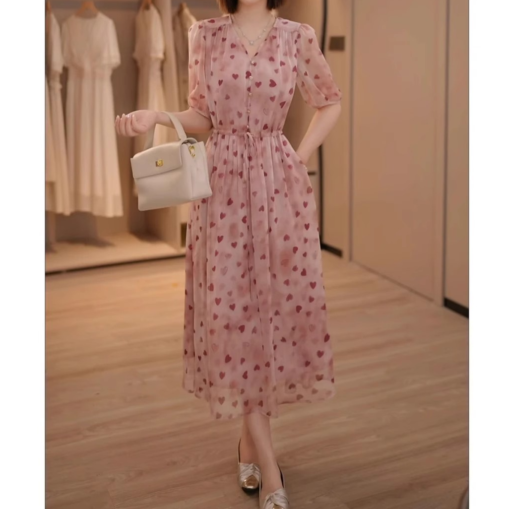 夏季新款2025减龄百搭外穿高级裙子碎花收腰时尚气质优雅大码长裙