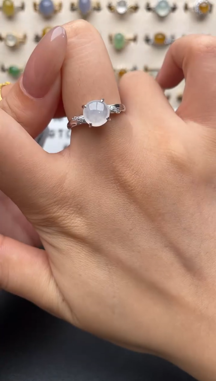 银S925镶嵌戒指翡翠一物一证一礼盒