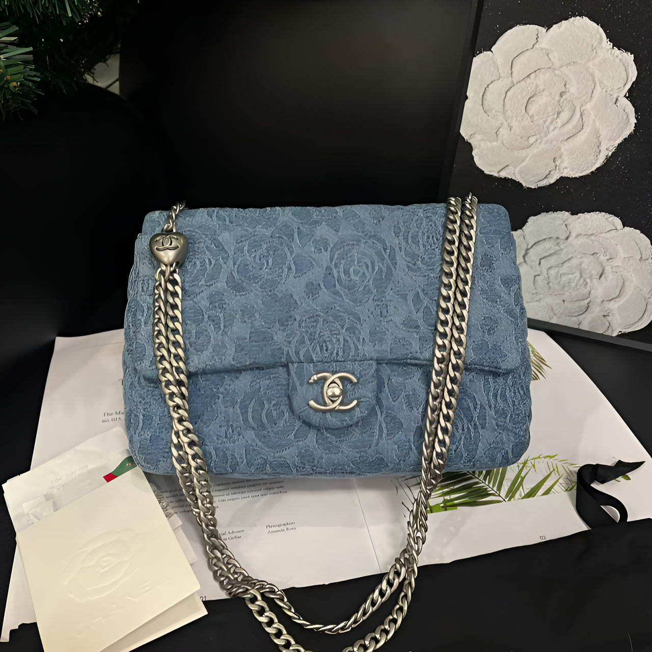 95新 Chanel/香奈儿 牛仔23p山茶花爱心金球cf单肩包B1334