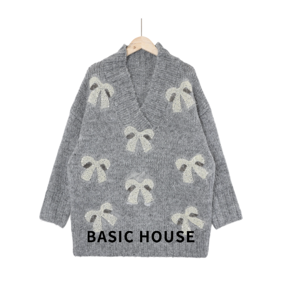 Basic House/百家好荷叶领时尚宽松韩版针织毛衣B1385B50Z32-1
