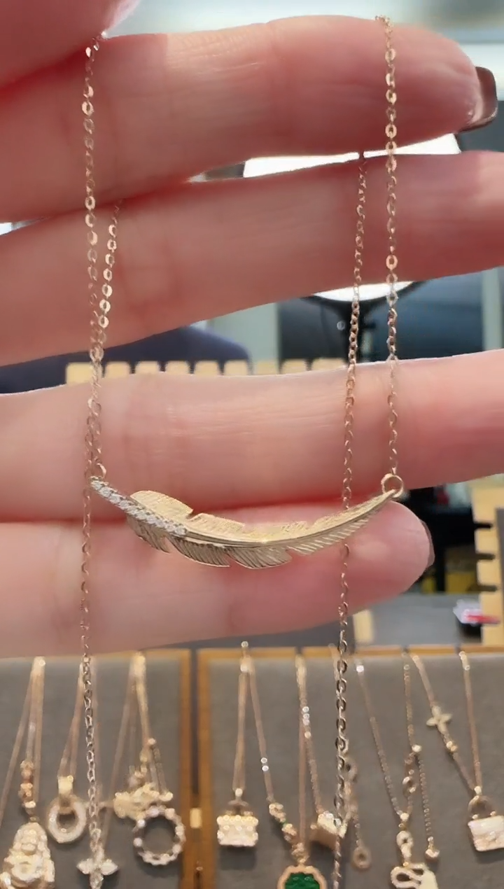 18K金镶嵌套链天然钻石18K金钻石叶子套链