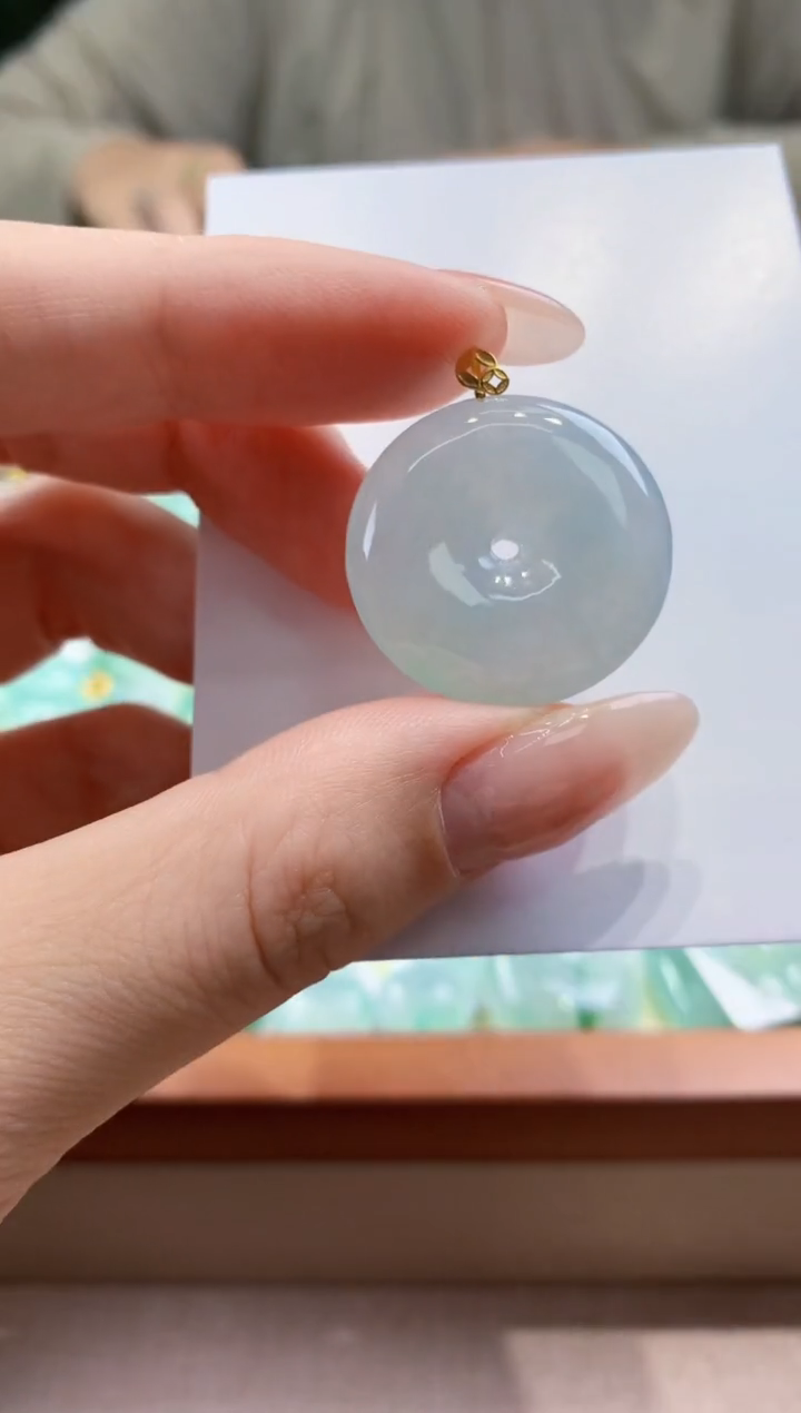 翡翠18K金镶嵌颈饰天然A货翡翠挂件